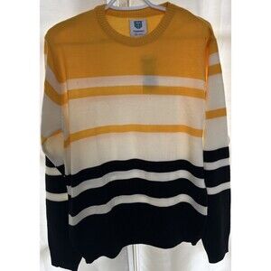 Team Spirit Women’s Sweater Large Striped Yellow Black Crew Neck Pullover NWT